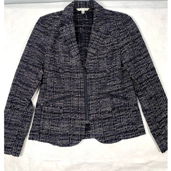 Cabi NWOT Mingle Black Blue White Tweed style Zip Up Woman's Jacket 6‎ - Picture 1 of 9